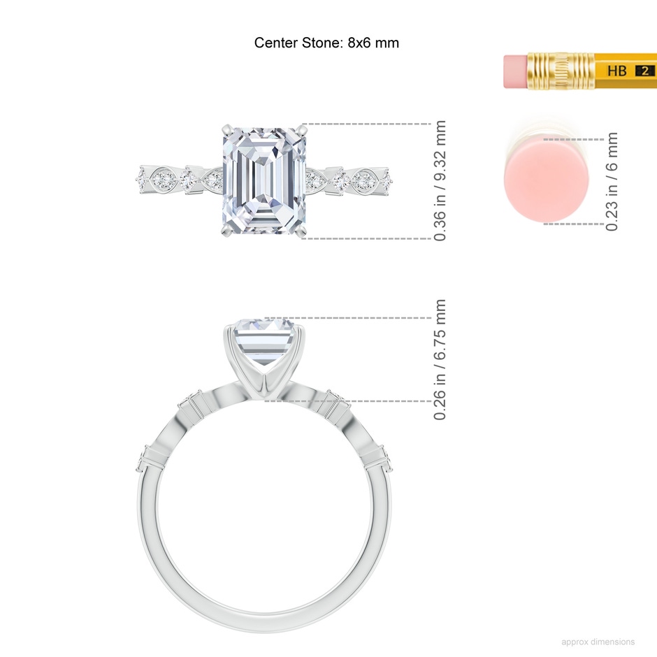 8x6mm FGVS Emerald-Cut Lab-Grown Diamond Engagement Ring with Marquise Motifs in White Gold ruler