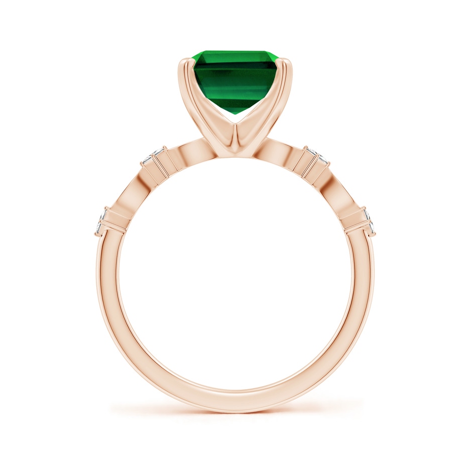 10x8mm Labgrown Prong-Set Emerald-Cut Lab-Grown Emerald Engagement Ring with Marquise Motifs in 18K Rose Gold side 199
