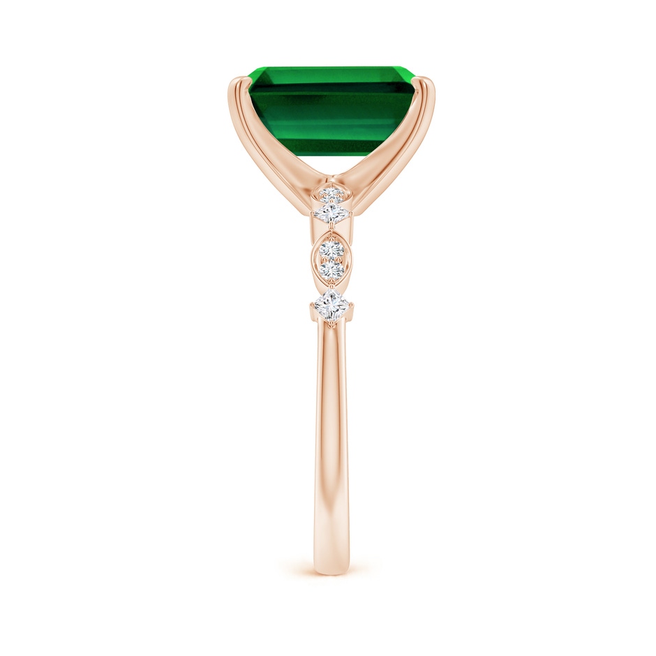 10x8mm Labgrown Prong-Set Emerald-Cut Lab-Grown Emerald Engagement Ring with Marquise Motifs in 18K Rose Gold side 299