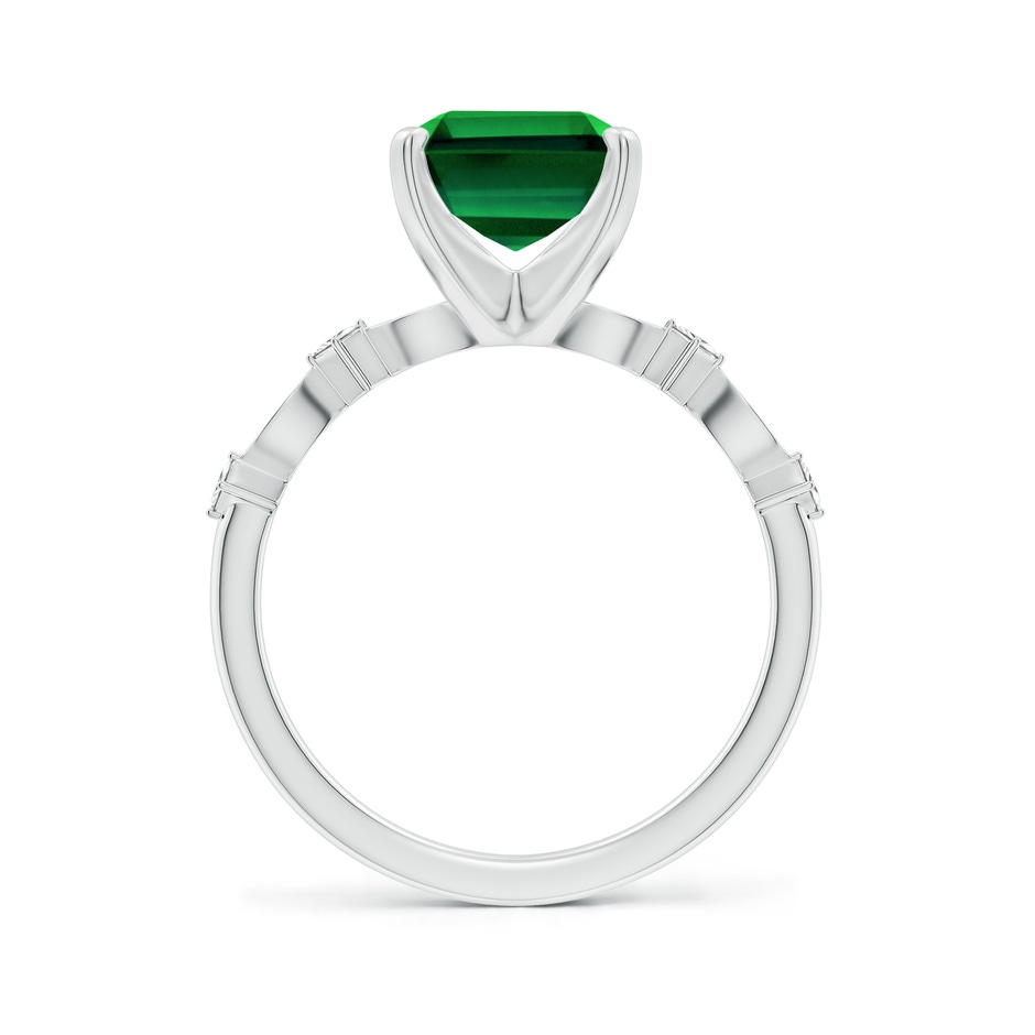 10x8mm Labgrown Prong-Set Emerald-Cut Lab-Grown Emerald Engagement Ring with Marquise Motifs in 18K White Gold side 199
