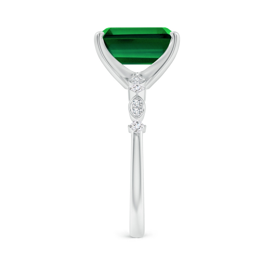 10x8mm Labgrown Prong-Set Emerald-Cut Lab-Grown Emerald Engagement Ring with Marquise Motifs in 18K White Gold side 299