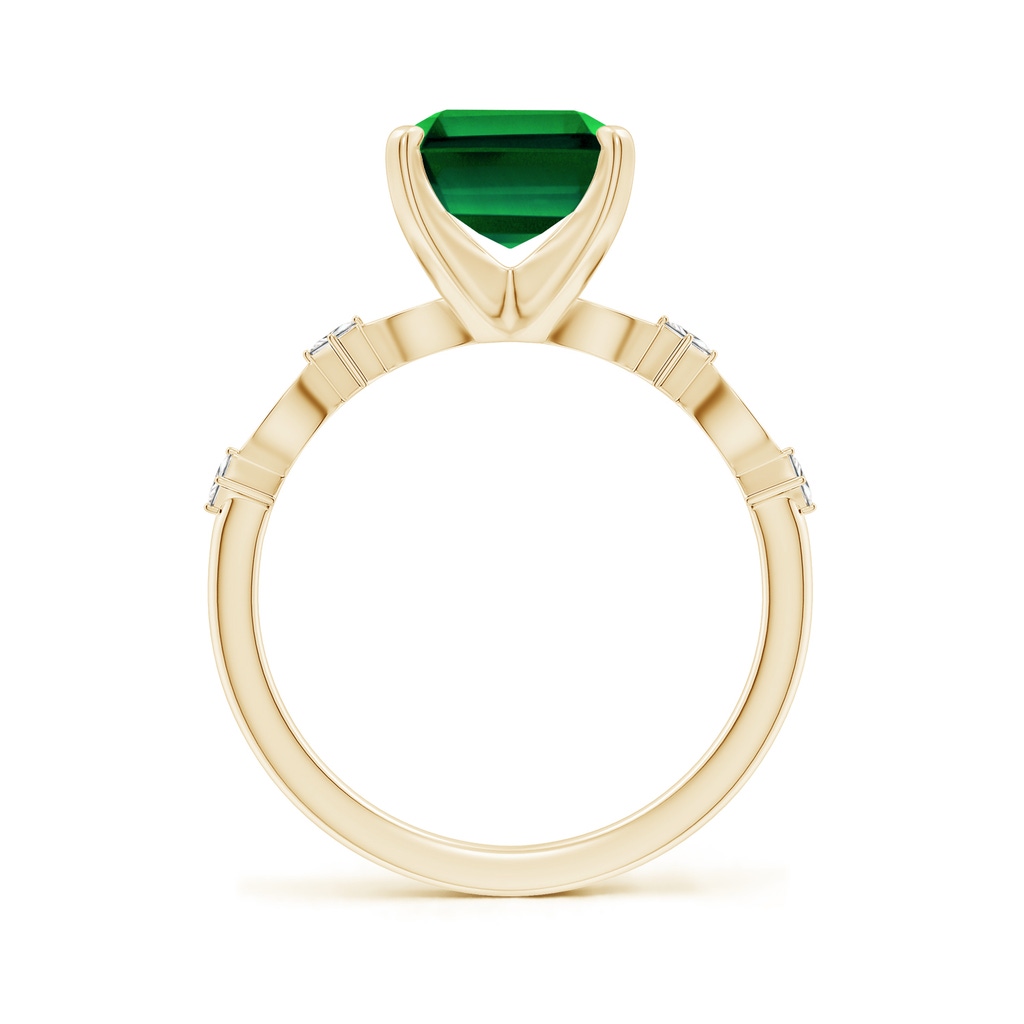 10x8mm Labgrown Prong-Set Emerald-Cut Lab-Grown Emerald Engagement Ring with Marquise Motifs in 18K Yellow Gold - side 199