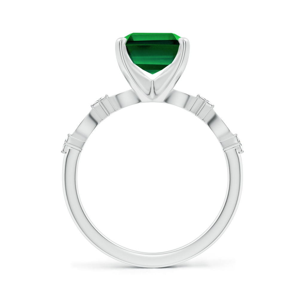 10x8mm Labgrown Prong-Set Emerald-Cut Lab-Grown Emerald Engagement Ring with Marquise Motifs in P950 Platinum - side 199