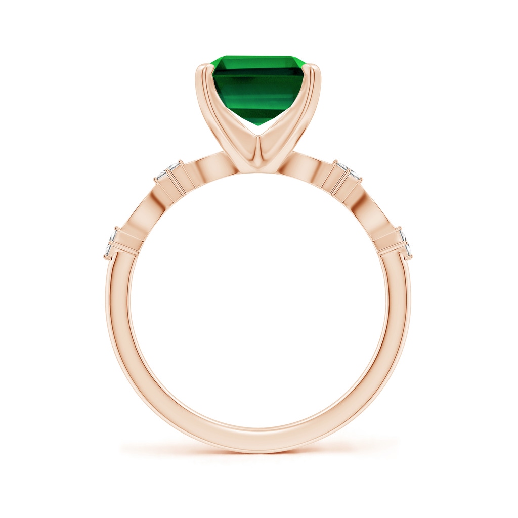 10x8mm Labgrown Prong-Set Emerald-Cut Lab-Grown Emerald Engagement Ring with Marquise Motifs in Rose Gold - side 199