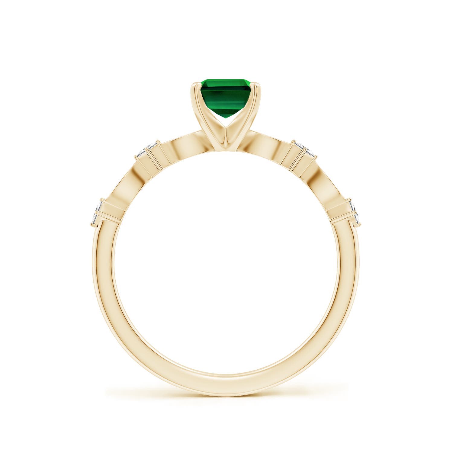 7x5mm Labgrown Prong-Set Emerald-Cut Lab-Grown Emerald Engagement Ring with Marquise Motifs in 18K Yellow Gold