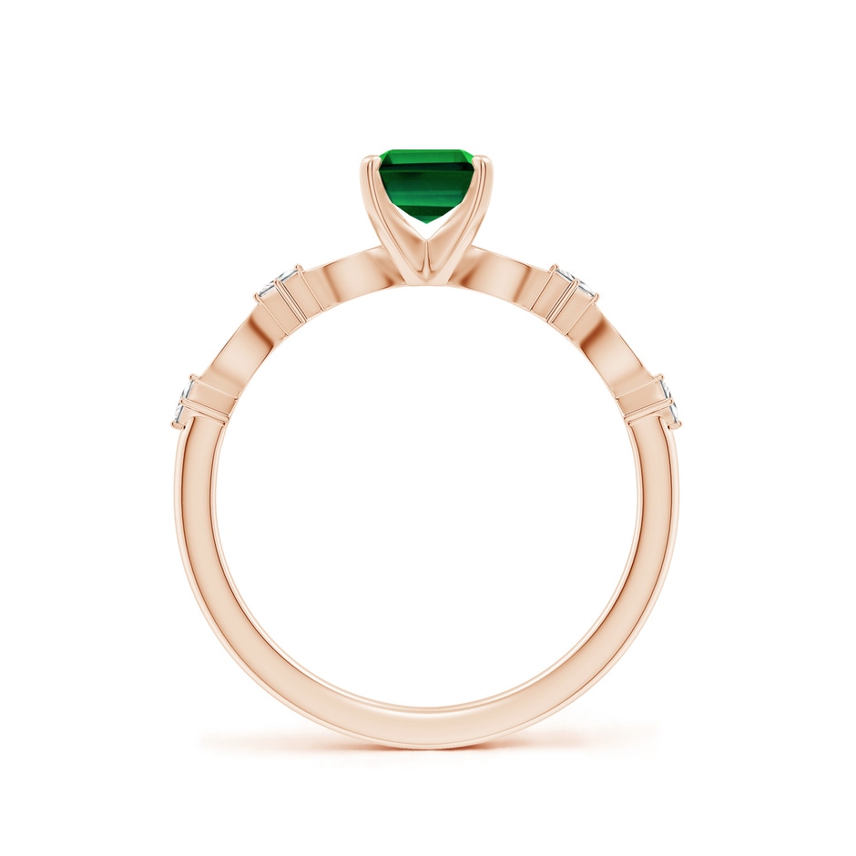 7x5mm Labgrown Prong-Set Emerald-Cut Lab-Grown Emerald Engagement Ring with Marquise Motifs in Rose Gold side 199
