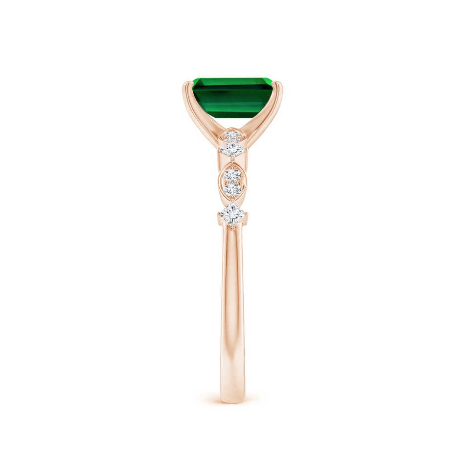 7x5mm Labgrown Prong-Set Emerald-Cut Lab-Grown Emerald Engagement Ring with Marquise Motifs in Rose Gold side 299