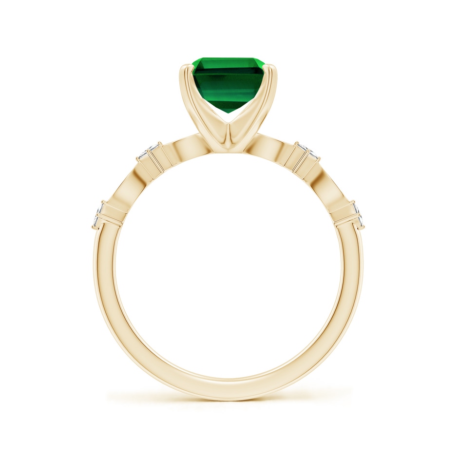9x7mm Labgrown Prong-Set Emerald-Cut Lab-Grown Emerald Engagement Ring with Marquise Motifs in 18K Yellow Gold side 199