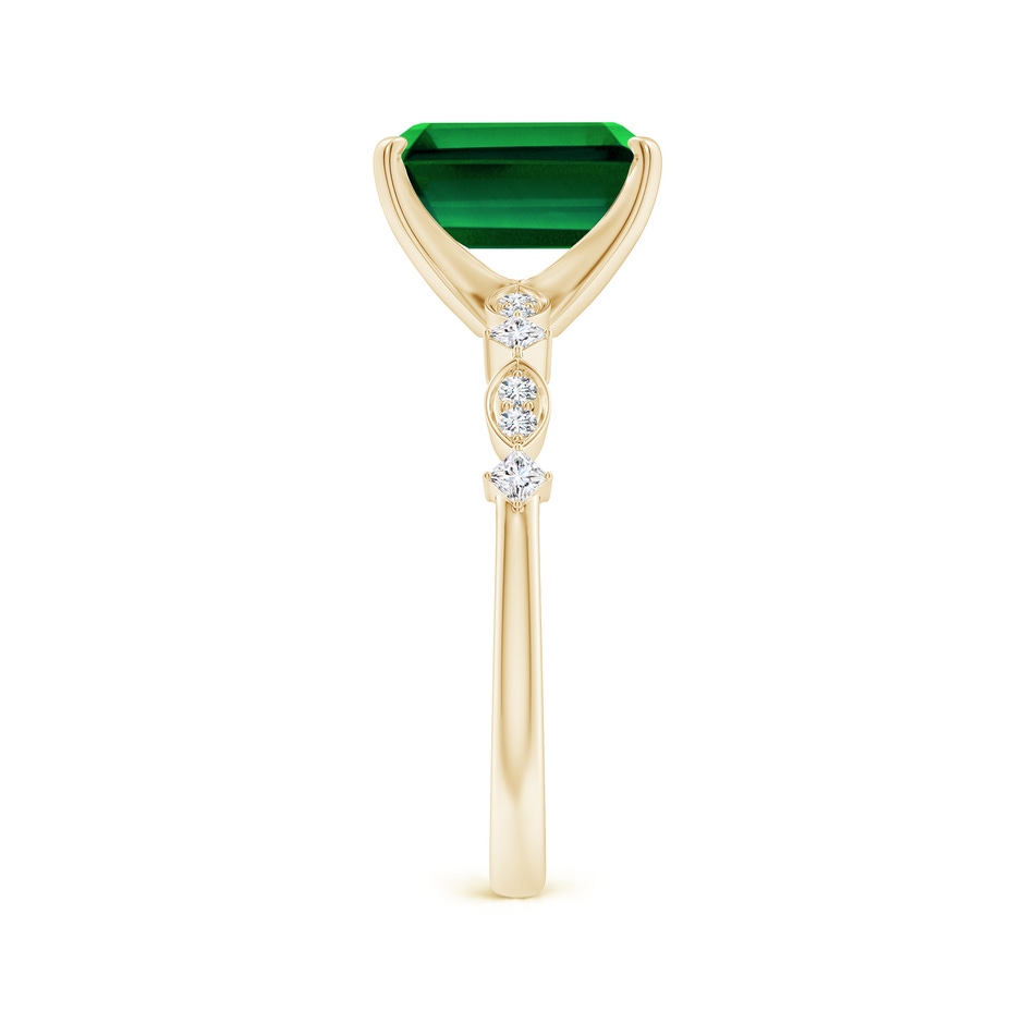 9x7mm Labgrown Prong-Set Emerald-Cut Lab-Grown Emerald Engagement Ring with Marquise Motifs in 18K Yellow Gold side 299