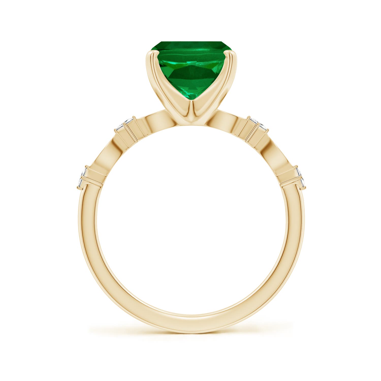 10x8mm Labgrown Cushion Rectangular Lab-Grown Emerald Engagement Ring with Marquise Motifs in 18K Yellow Gold