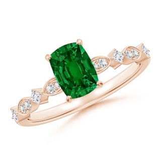 7x5mm Labgrown Cushion Rectangular Lab-Grown Emerald Engagement Ring with Marquise Motifs in Rose Gold