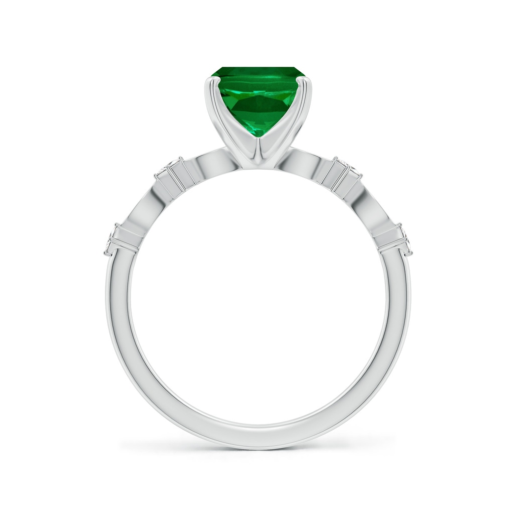 9x7mm Labgrown Cushion Rectangular Lab-Grown Emerald Engagement Ring with Marquise Motifs in White Gold Side 199