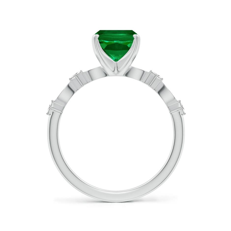 9x7mm Labgrown Cushion Rectangular Lab-Grown Emerald Engagement Ring with Marquise Motifs in White Gold side 199