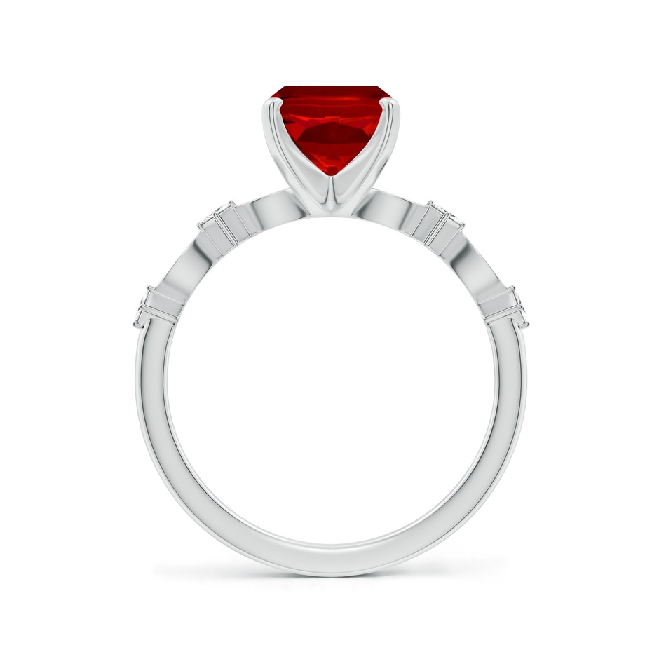 9x7mm Labgrown Cushion Rectangular Lab-Grown Ruby Engagement Ring with Marquise Motifs in White Gold side 199