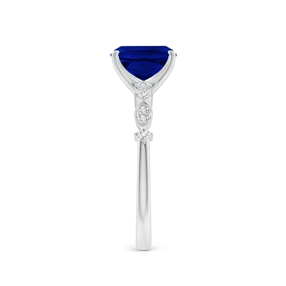 8x6mm Labgrown Cushion Rectangular Lab-Grown Blue Sapphire Engagement Ring with Marquise Motifs in 18K White Gold side 299