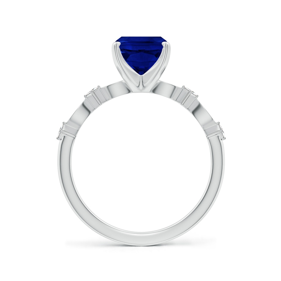 9x7mm Labgrown Cushion Rectangular Lab-Grown Blue Sapphire Engagement Ring with Marquise Motifs in 18K White Gold side 199