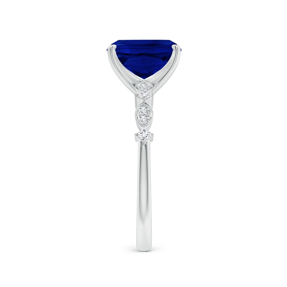 9x7mm Labgrown Cushion Rectangular Lab-Grown Blue Sapphire Engagement Ring with Marquise Motifs in 18K White Gold side 299