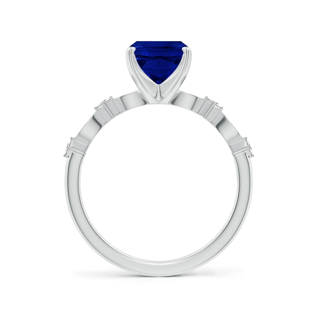 9x7mm Labgrown Cushion Rectangular Lab-Grown Blue Sapphire Engagement Ring with Marquise Motifs in White Gold - side 199