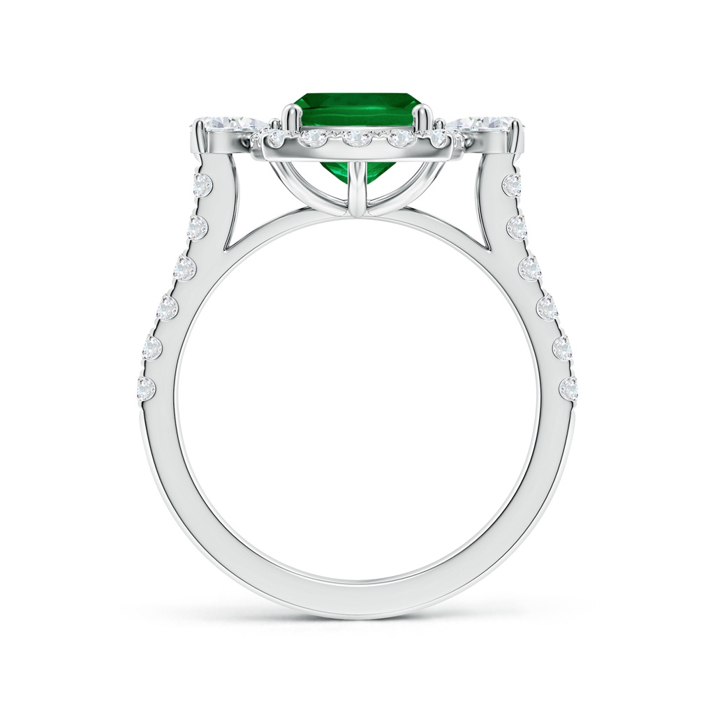 9x7mm Labgrown Cushion Rectangular Lab-Grown Emerald Halo Side Stone Engagement Ring in White Gold Side 199