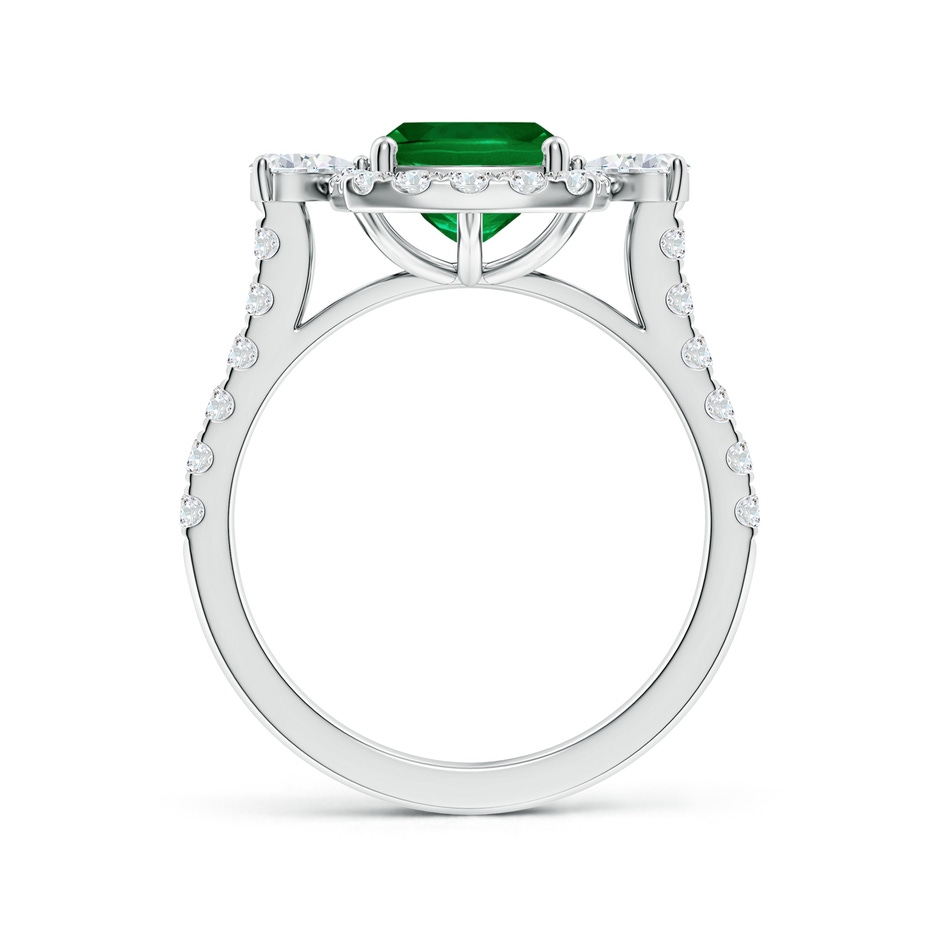 9x7mm Labgrown Cushion Rectangular Lab-Grown Emerald Halo Side Stone Engagement Ring in White Gold side 199