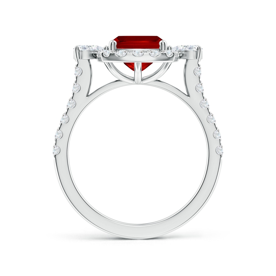 9x7mm Labgrown Cushion Rectangular Lab-Grown Ruby Halo Side Stone Engagement Ring in White Gold side 199