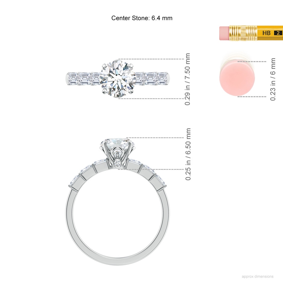 6.4mm FGVS Round Lab-Grown Diamond Engagement Ring with Accents in White Gold ruler