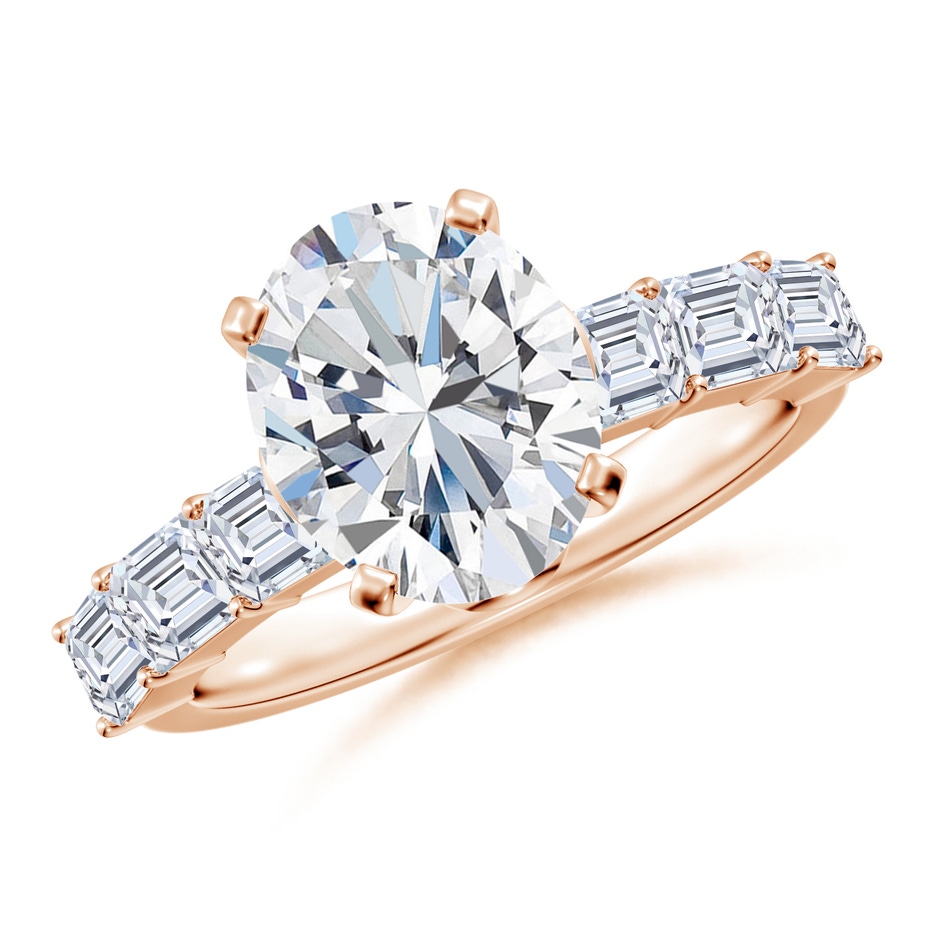 10x8mm FGVS Prong-Set Oval Lab-Grown Diamond Engagement Ring with Emerald-Cut Accents in 18K Rose Gold 