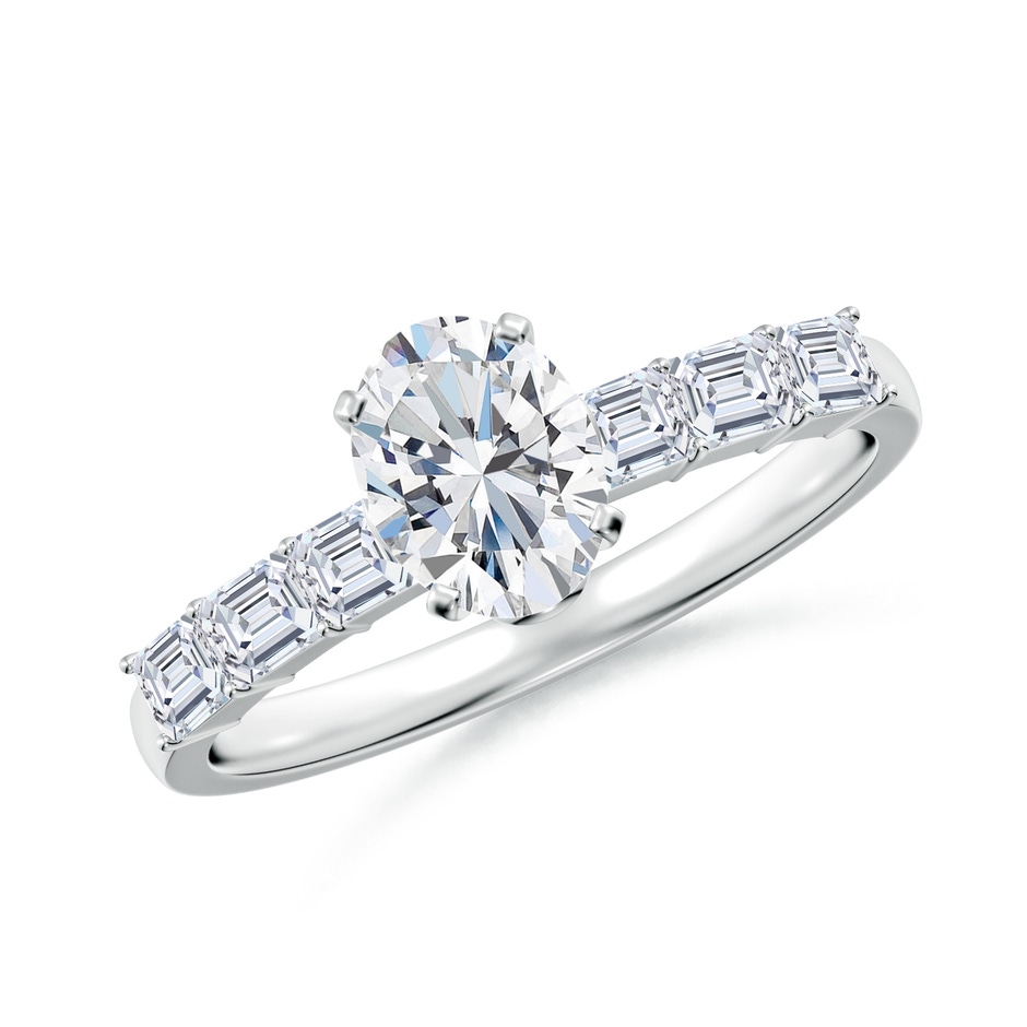 7x5mm FGVS Prong-Set Oval Lab-Grown Diamond Engagement Ring with Emerald-Cut Accents in P950 Platinum 