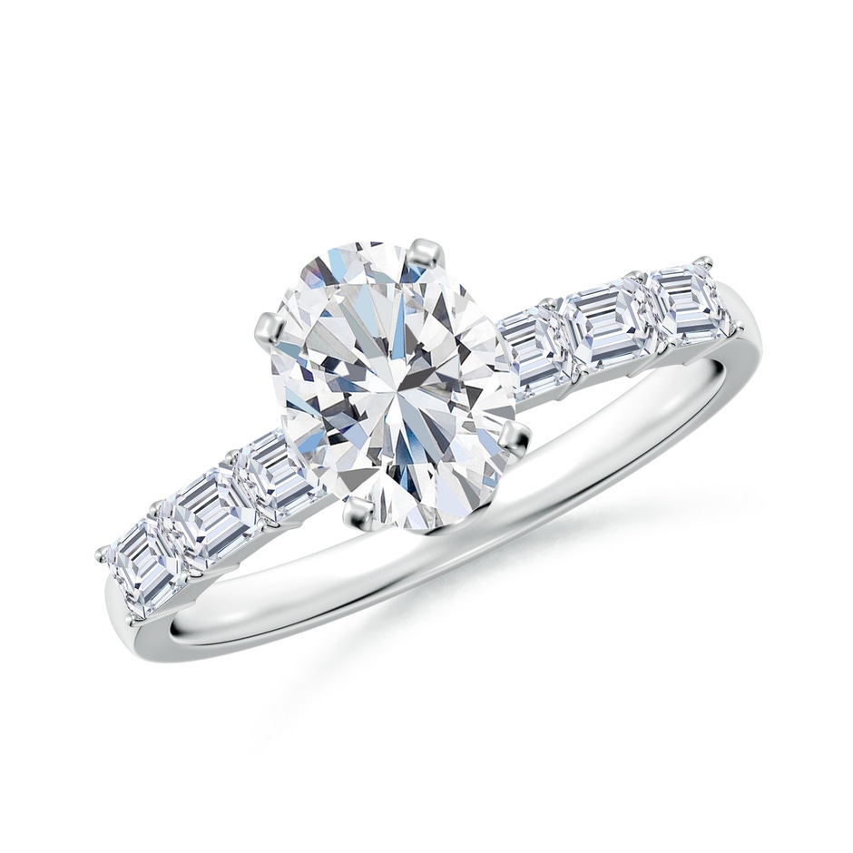 8x6mm FGVS Prong-Set Oval Lab-Grown Diamond Engagement Ring with Emerald-Cut Accents in White Gold 