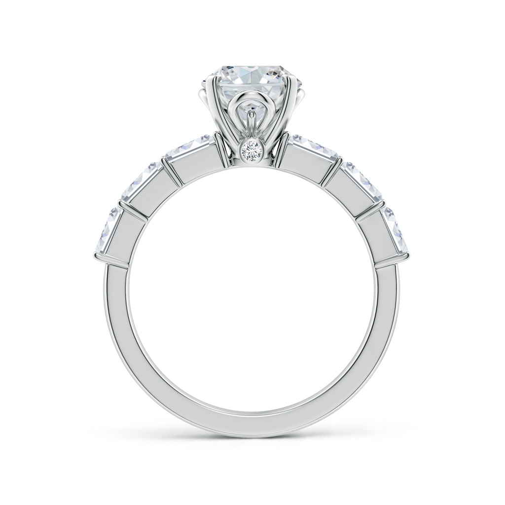9x7mm FGVS Prong-Set Oval Lab-Grown Diamond Engagement Ring with Emerald-Cut Accents in White Gold - side 199