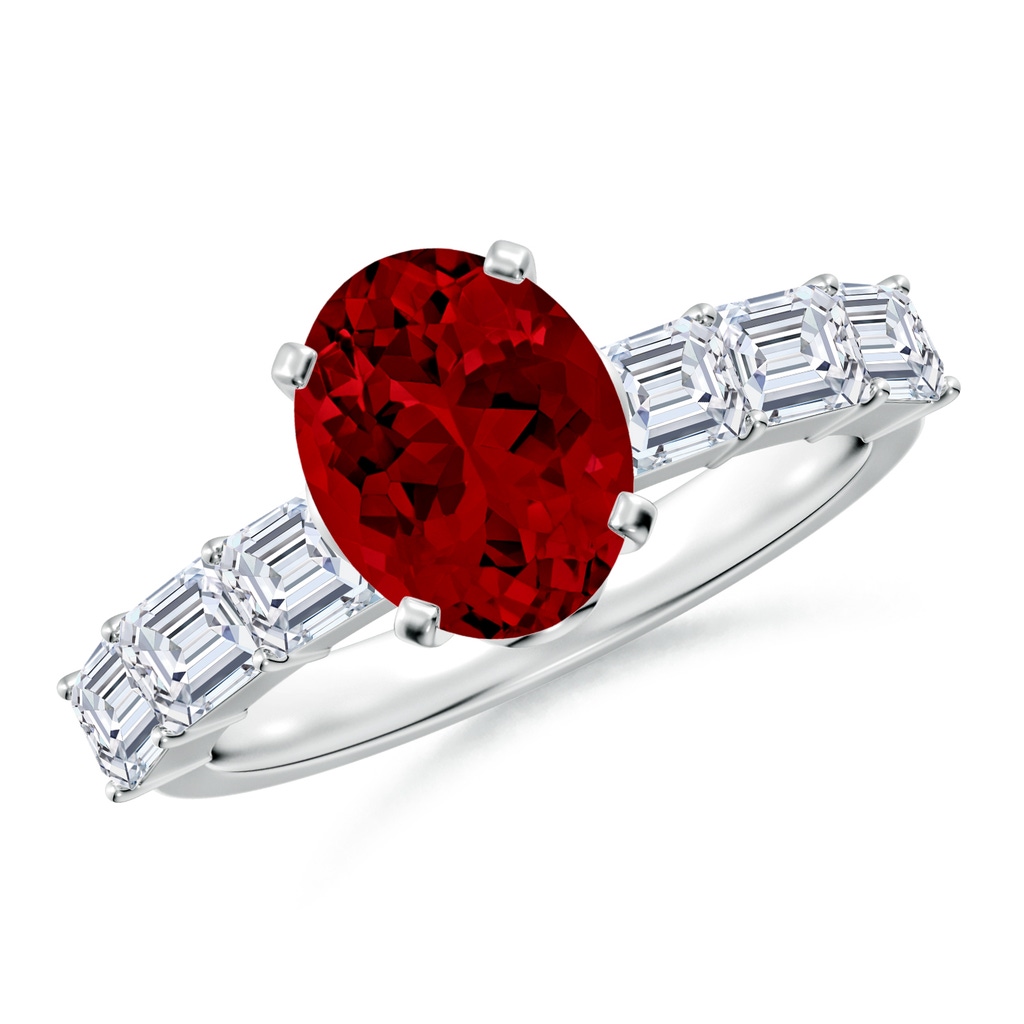 9x7mm Labgrown Oval Lab-Grown Ruby Engagement Ring with Diamond Accents in White Gold
