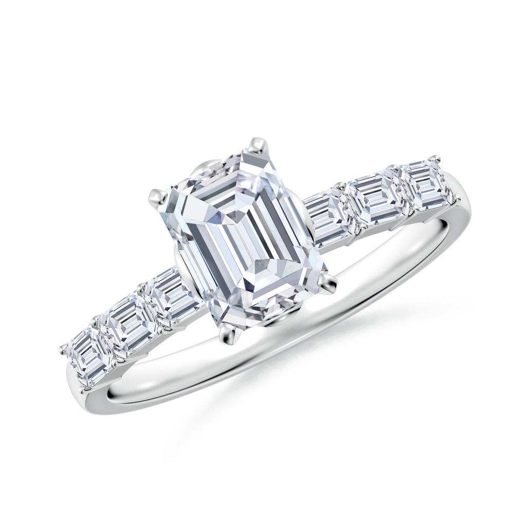 7x5mm FGVS Emerald-Cut Lab-Grown Diamond Engagement Ring with Accents in White Gold