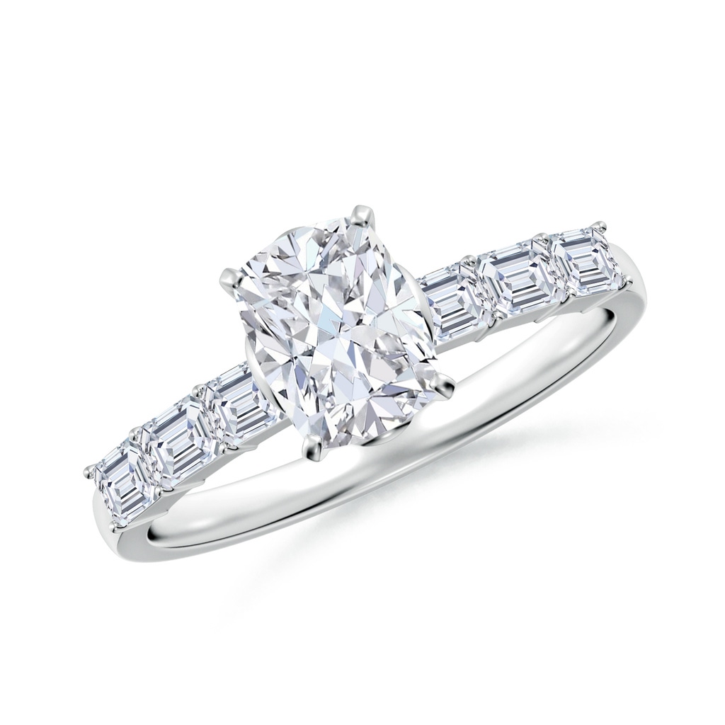 7x5mm FGVS Cushion Rectangular Lab-Grown Diamond Engagement Ring with Accents in 18K White Gold