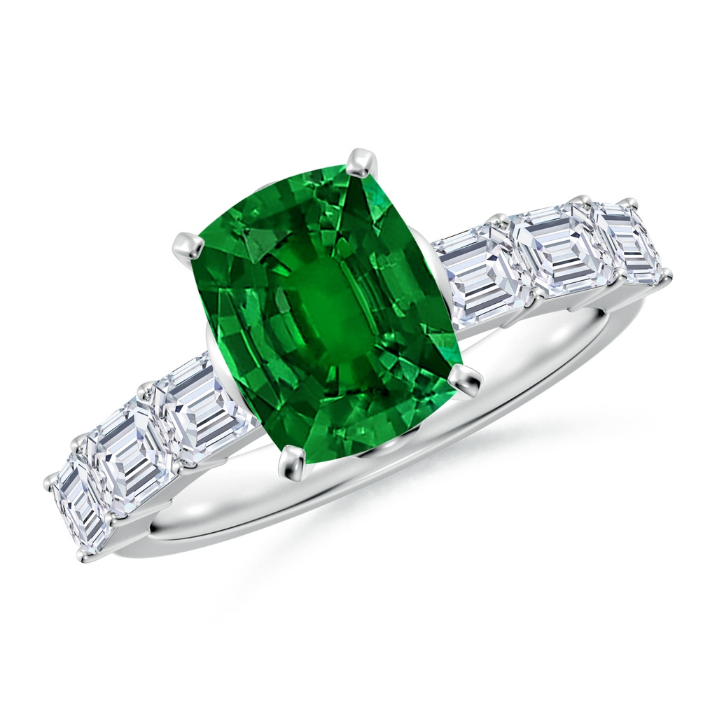 9x7mm Labgrown Cushion Rectangular Lab-Grown Emerald Engagement Ring with Diamond Accents in White Gold