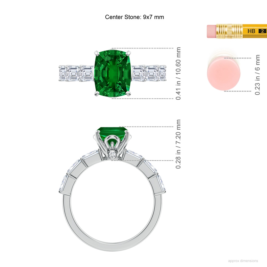 9x7mm Labgrown Cushion Rectangular Lab-Grown Emerald Engagement Ring with Diamond Accents in White Gold ruler