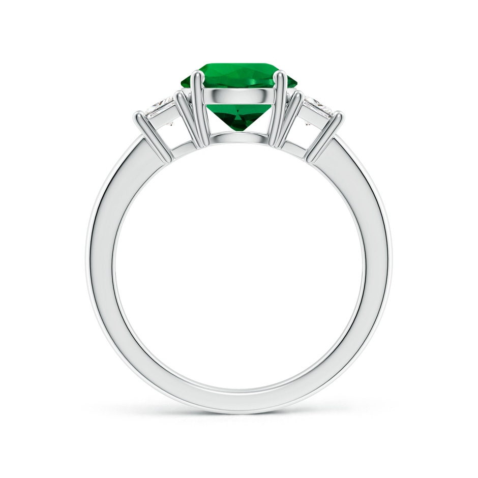 8mm Labgrown Classic Round Lab-Grown Emerald and Trapezoid Diamond Three Stone Engagement Ring in White Gold side 199