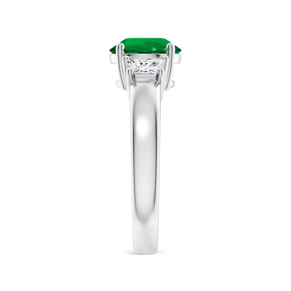 8mm Labgrown Classic Round Lab-Grown Emerald and Trapezoid Diamond Three Stone Engagement Ring in White Gold side 299