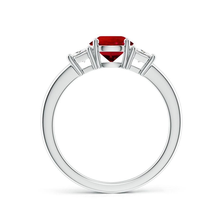 6.5mm Labgrown Classic Round Lab-Grown Ruby and Trapezoid Diamond Three Stone Engagement Ring in White Gold side 199