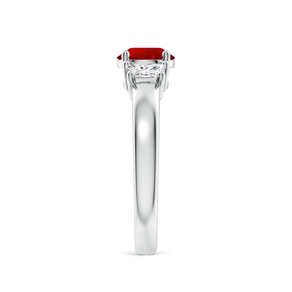 6.5mm Labgrown Classic Round Lab-Grown Ruby and Trapezoid Diamond Three Stone Engagement Ring in White Gold side 299