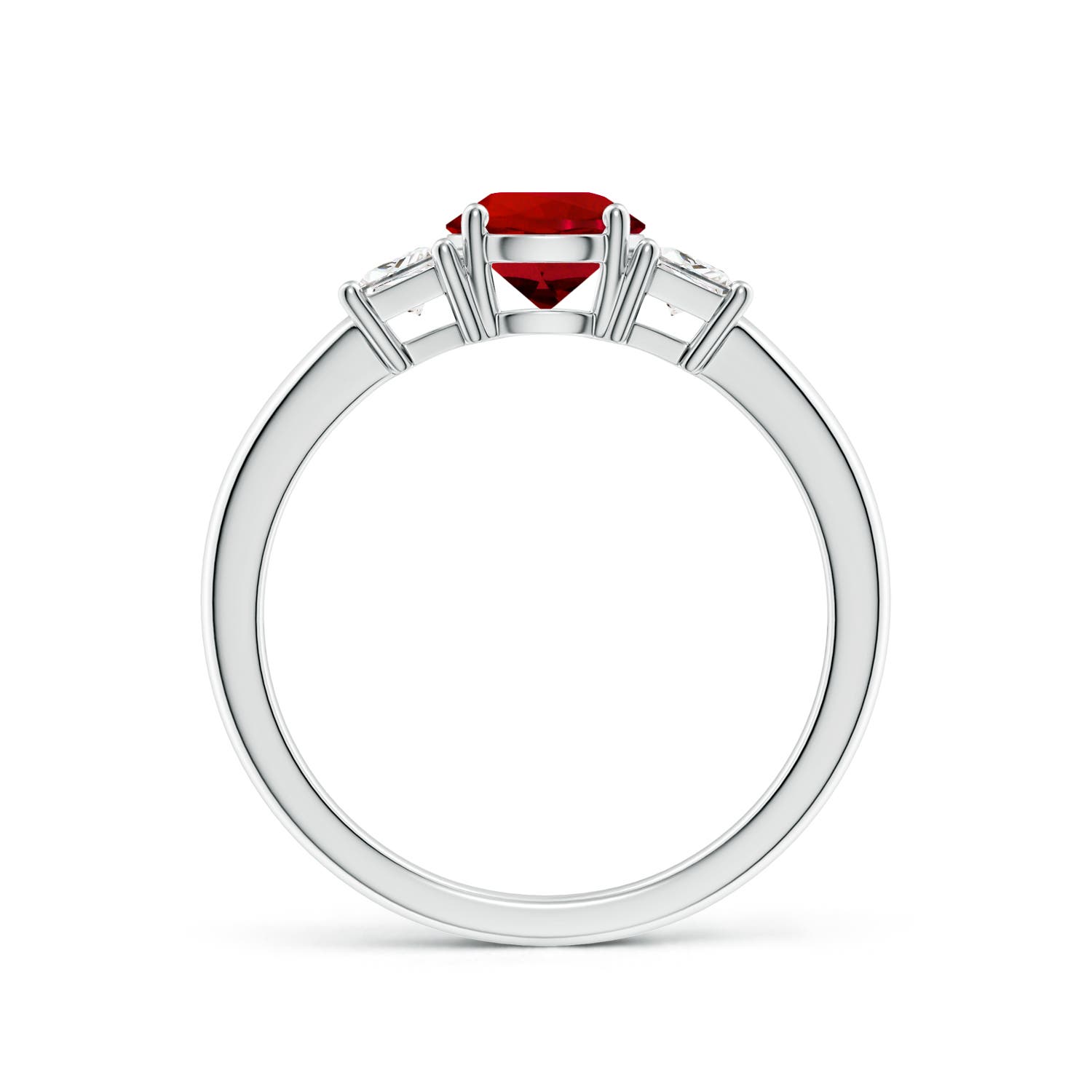 6mm Labgrown Classic Round Lab-Grown Ruby and Trapezoid Diamond Three Stone Engagement Ring in 18K White Gold
