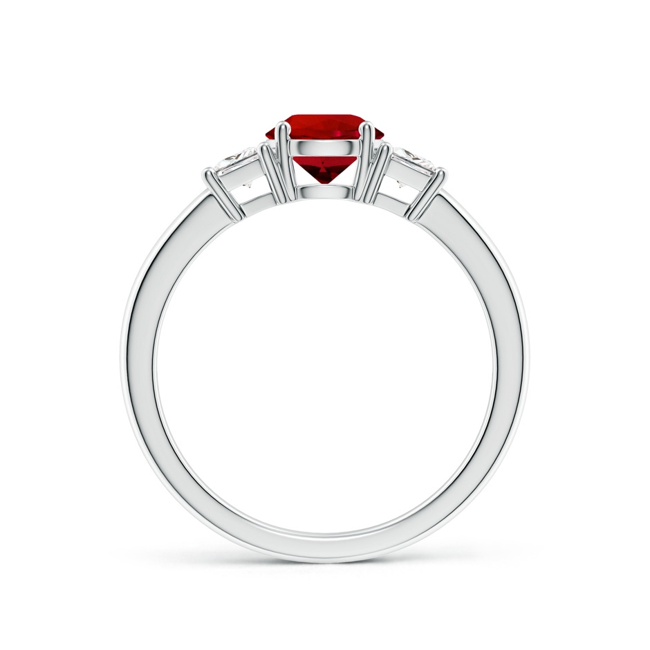 6mm Labgrown Classic Round Lab-Grown Ruby and Trapezoid Diamond Three Stone Engagement Ring in P950 Platinum side 199