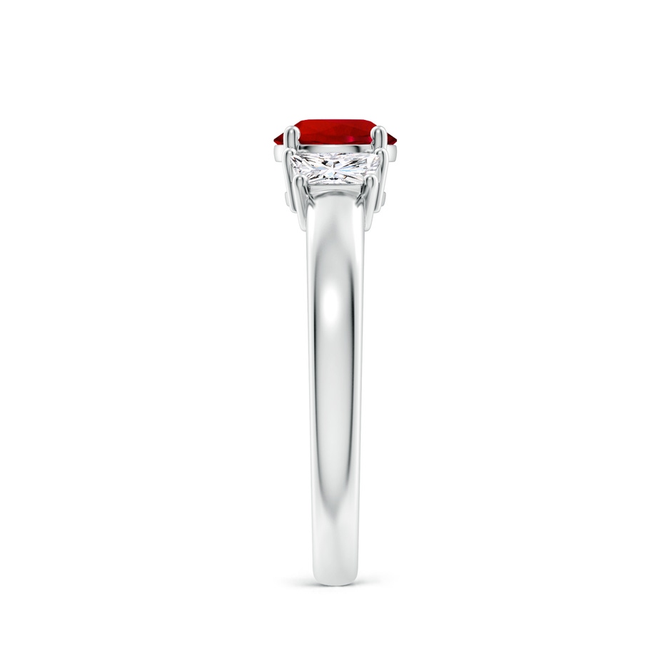 6mm Labgrown Classic Round Lab-Grown Ruby and Trapezoid Diamond Three Stone Engagement Ring in P950 Platinum side 299