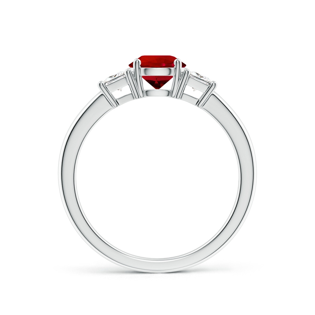 6mm Labgrown Classic Round Lab-Grown Ruby and Trapezoid Diamond Three Stone Engagement Ring in White Gold - side 199
