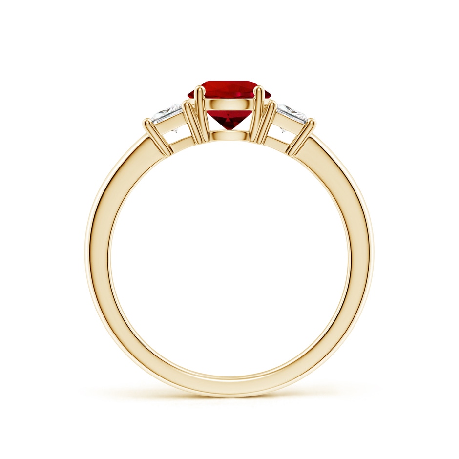 6mm Labgrown Classic Round Lab-Grown Ruby and Trapezoid Diamond Three Stone Engagement Ring in Yellow Gold side 199