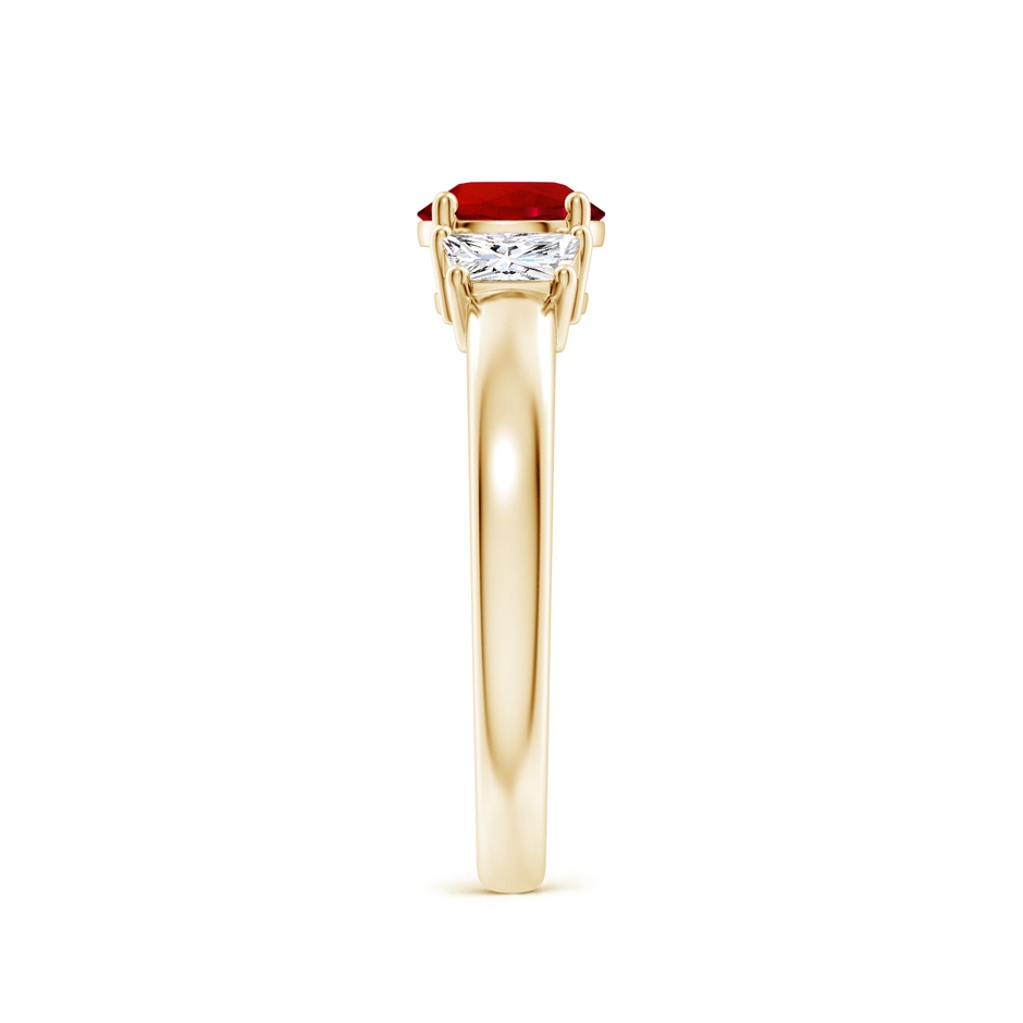 6mm Labgrown Classic Round Lab-Grown Ruby and Trapezoid Diamond Three Stone Engagement Ring in Yellow Gold side 299