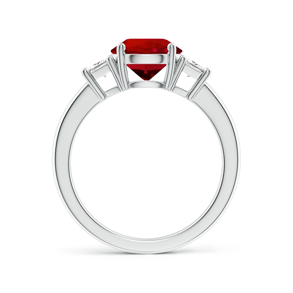 8mm Labgrown Classic Round Lab-Grown Ruby and Trapezoid Diamond Three Stone Engagement Ring in 18K White Gold side 199