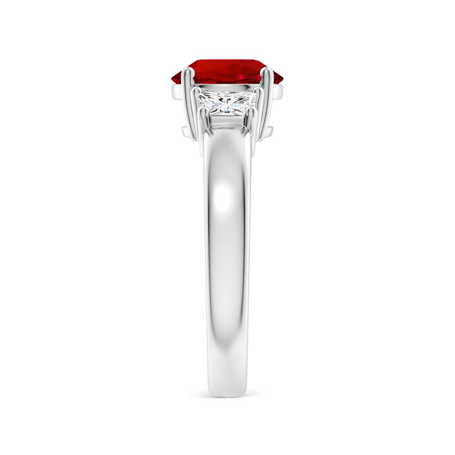8mm Labgrown Classic Round Lab-Grown Ruby and Trapezoid Diamond Three Stone Engagement Ring in 18K White Gold side 299
