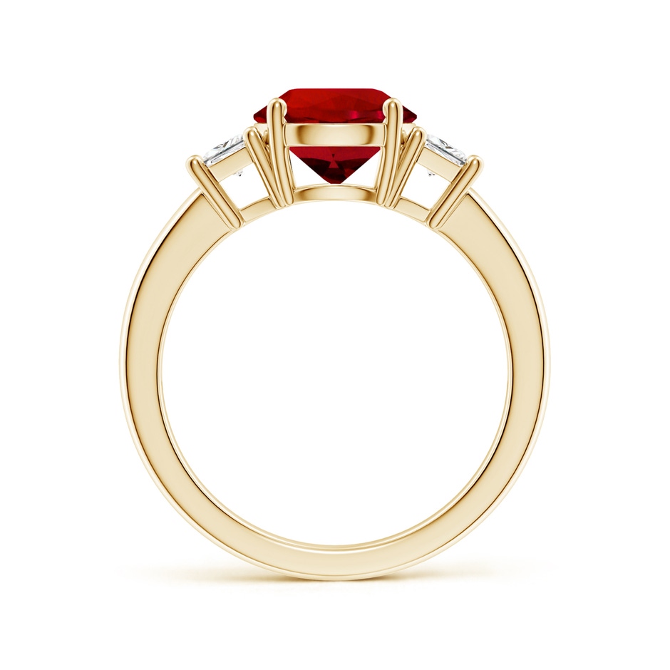 8mm Labgrown Classic Round Lab-Grown Ruby and Trapezoid Diamond Three Stone Engagement Ring in 18K Yellow Gold side 199
