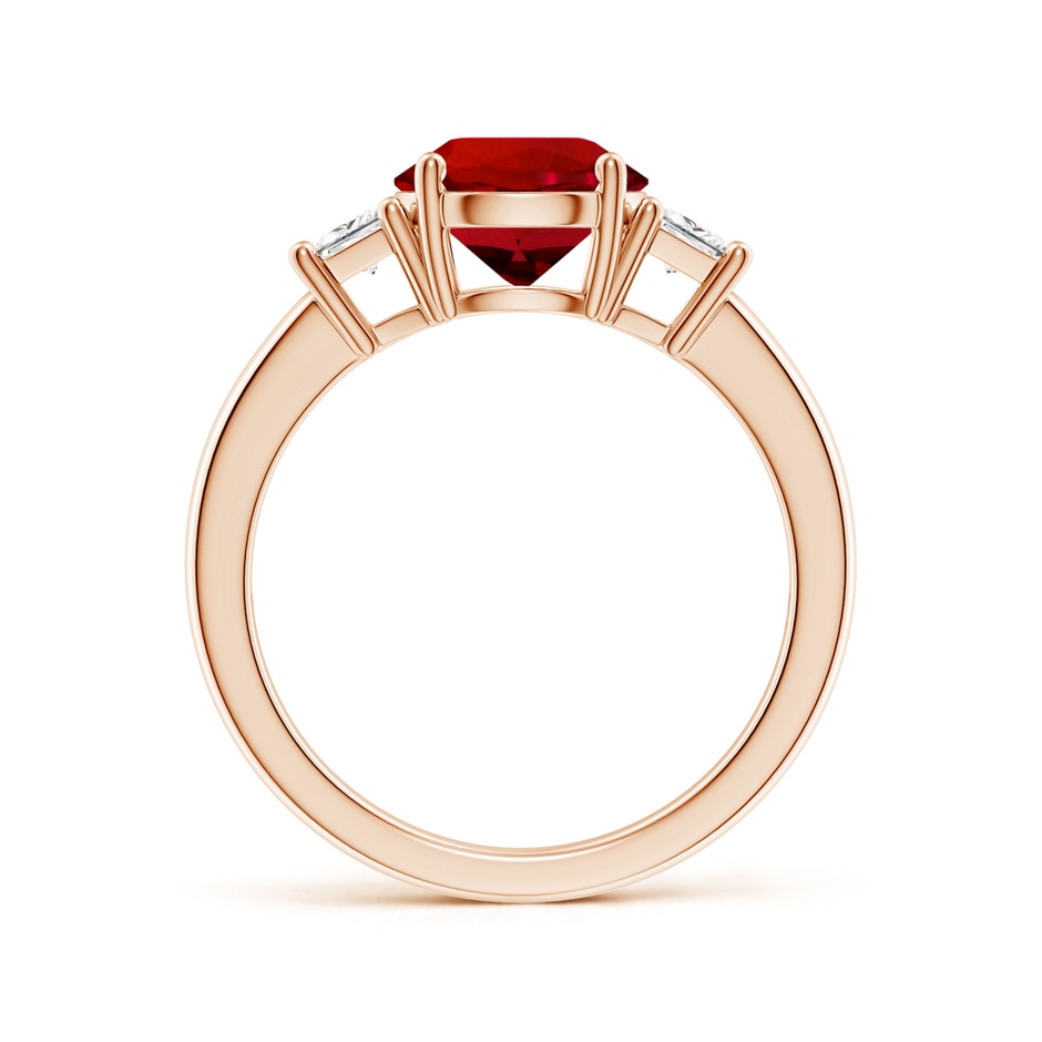 8mm Labgrown Classic Round Lab-Grown Ruby and Trapezoid Diamond Three Stone Engagement Ring in Rose Gold side 199