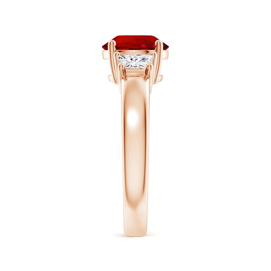 8mm Labgrown Classic Round Lab-Grown Ruby and Trapezoid Diamond Three Stone Engagement Ring in Rose Gold side 299